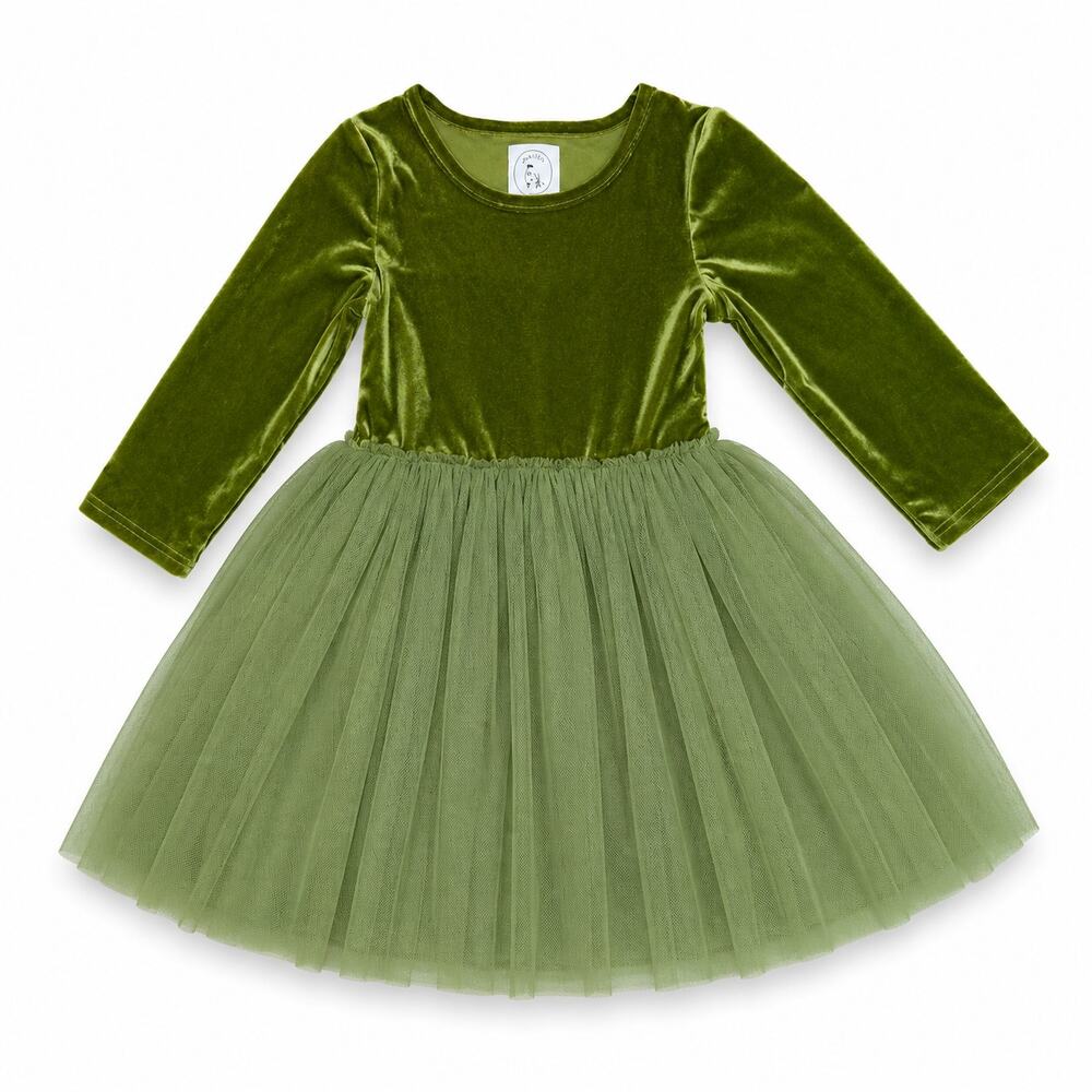 Taylor Joelle Green Velvet Tulle Tutu Dress Girls Sz 7 Long Sleeve EUC Party